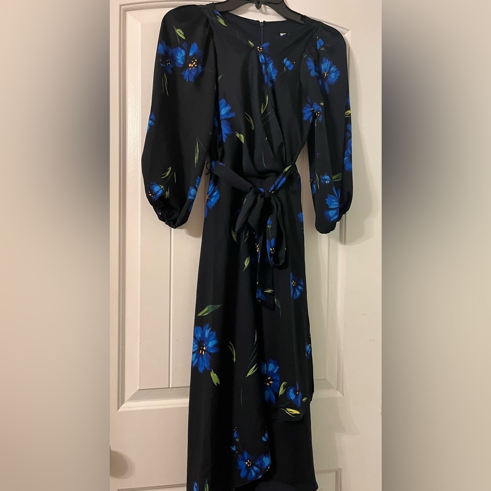 DKNY Elegant Black and Blue Floral Dress